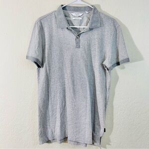 Calvin Klein Body Fit Liquid Touch Striped Polo Shirt Size Medium Gray/White